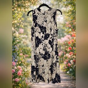 Floral Black and White Sleeveless Dress